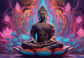 a buddha meditating in a lotus position buddha meditating in a lotus position buddha statue in lotus pose - obrazy, fototapety, plakaty