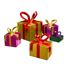 Golden and colored with a red bow on a transparent background, png, Sinterklaas, Christmas, wedding, party, children's party, birthday, birth, post card, 3D render illustration