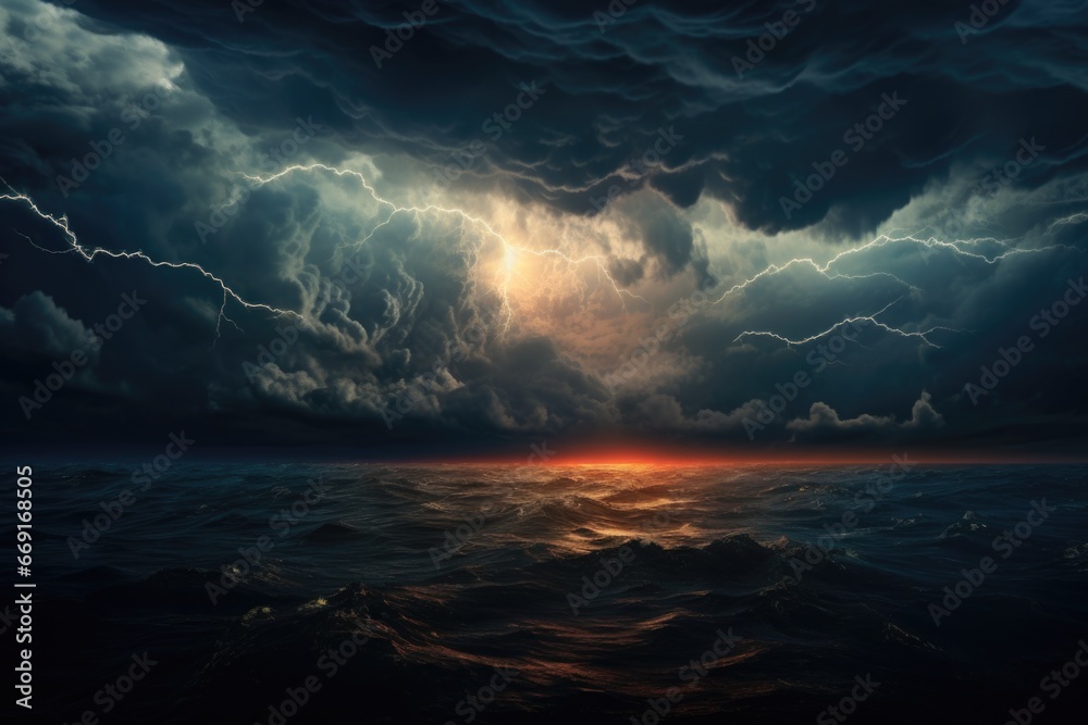 Aufkleber A serene image showcasing a large body of water underneath a cloudy sky. Perfect for adding a touch of tranquility to any project or design.
