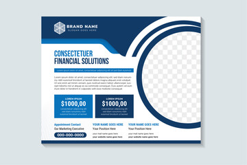 financial solutions, personal service banner template design with photo and text placement professional eye catchy colorful. Standard for web page banner and social media, horizontal vector layout.