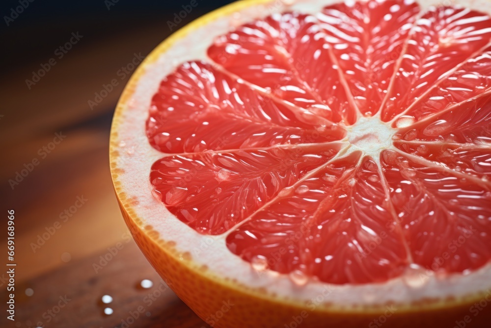 Poster a half cut grapefruit placed on a cutting board. this image can be used to depict healthy eating, br