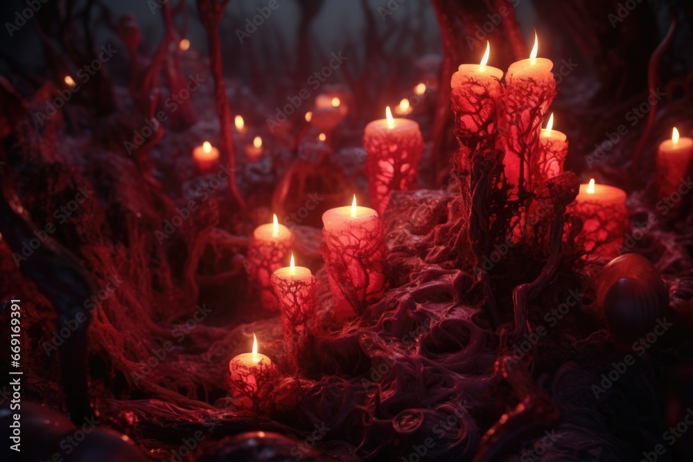 Aufkleber A bunch of lit candles in the dark, creating a warm and cozy atmosphere. Perfect for adding a touch of elegance and serenity to any setting.