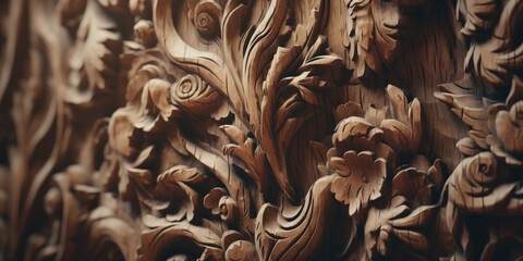 A detailed close-up of a beautifully carved wood wall. This image can be used to add a touch of elegance and texture to any design project.