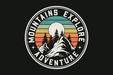 Vector outdoor adventure graphic t shirt design. retro vintage adventure with mountain graphic for t shirt.