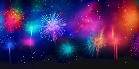 Fototapeta premium Abstract illustration of fireworks on black background. 