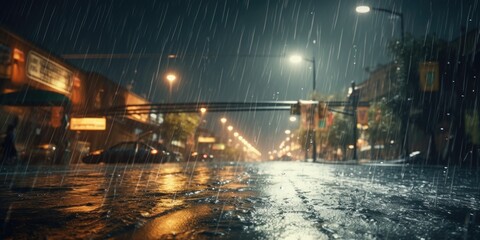 A city street at night during a rain storm. Perfect for urban and weather-related projects
