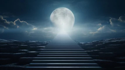 Fotobehang A staircase leading to the moon beautiful image Ai generated art © Shyamal