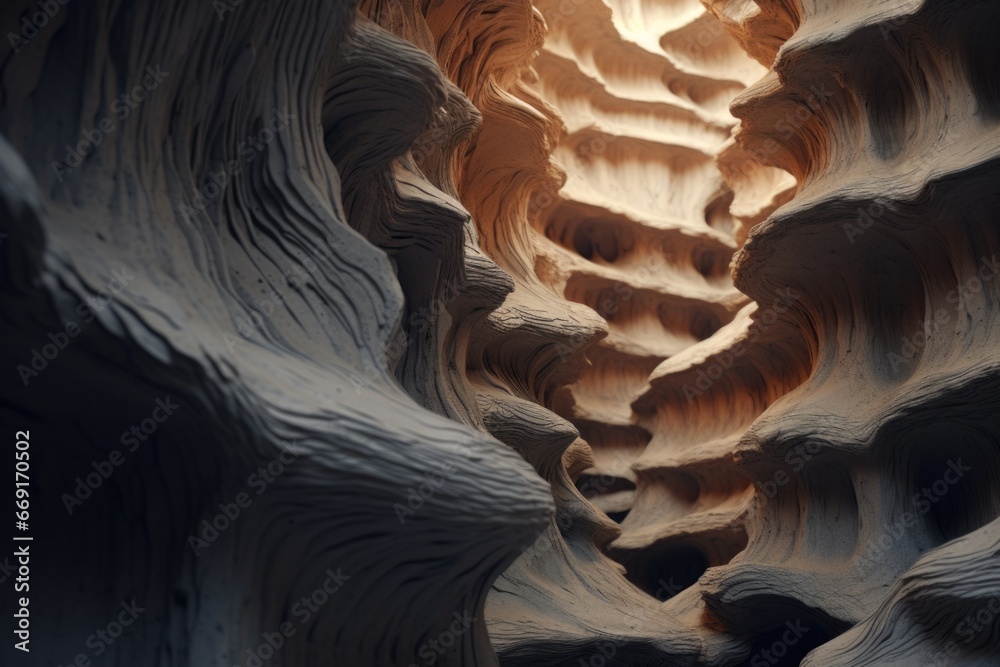 Poster a picture of a narrow slot in a rock formation with light shining through it. this image can be used