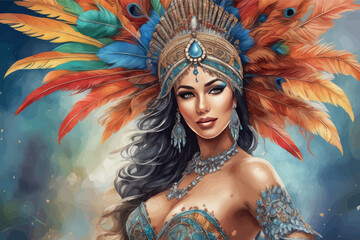 beautiful woman with feathers beautiful woman with feathers beautiful woman with feathers and crown