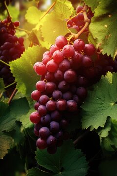 A vibrant bunch of grapes hanging from a vine. This picture captures the freshness and beauty of nature. Perfect for use in food and agriculture-related projects