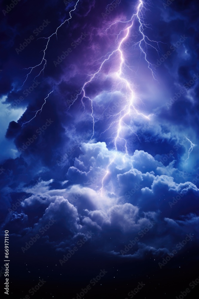 Poster A picture of the sky with clouds and lightning. This image captures the dramatic beauty of a stormy sky. Perfect for illustrating weather-related articles or adding a dynamic touch to any design