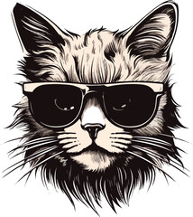 Portrait of Cat with glasses. Vector art illustration, T-shirt design, sticker