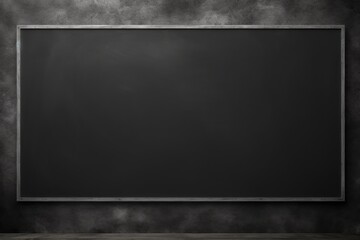 A black board hanging on the wall of a room with a wooden floor. Suitable for educational or creative concept designs