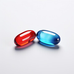 Close up of Red and Blue pills isolated on white background. Choice concept.