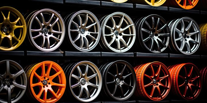 the wheels and aloy rims of a retail car dealer
