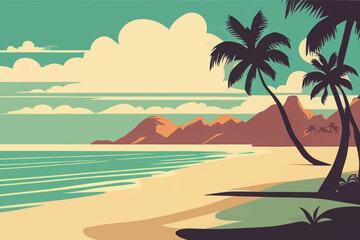 vector illustration of a beach with a beautiful palm trees vector illustration of a beach with a beautiful palm trees tropical landscape with palm and palm trees in the ocean.