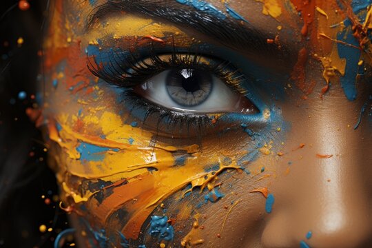 a woman's face with paint. Bodyart