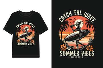 Vector summer graphic with typography t shirt design template. - obrazy, fototapety, plakaty