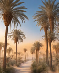 Palm trees at sunset - Created with Generative AI Technology