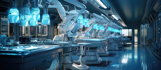 Modern robotic equipment in operating room. Medical robotic equipment for neurosurgery. Background