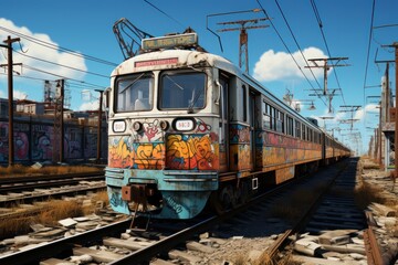 Fototapeta premium old electric locomotive abandoned in a station