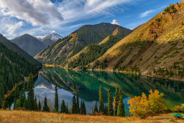 Picturesque alpine lake Kolsai in the vicinity of the Kazakh city of Almaty