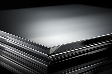 designer worktop in shiny aluminum and glass