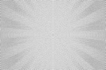 Radial halftone gradient background. Dotted concentric texture with fading effect. Black and white circle shade background. Monochrome dotted pattern. 