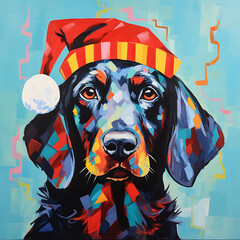 Christmas Dog Wall Art Printable Abstract Oil Painting