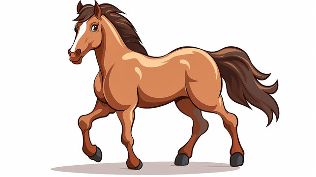 Cute horse on white background, full body. Simple image, cartoon style. Copy space. Close-up.