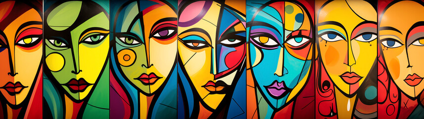 COLORFUL ARTISTIC GRAFFITI OF WOMEN IN CUBIST AND POP ART STYLE. legal AI