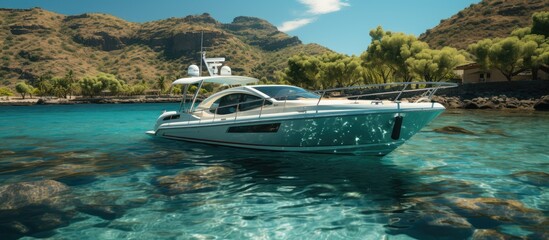 Fototapeta premium Motorboat for tourism. Travel and tourism in the islands. Summer vacation concept