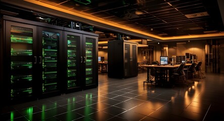 Server and racks in server room data center, confidential area