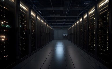 Server and racks in server room data center, confidential area