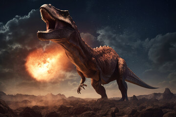 Dinosaurier sieht einen Asteroideneinschlag in der Kreidezeit