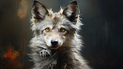 Fototapeta premium A gray dog isolated on dark background