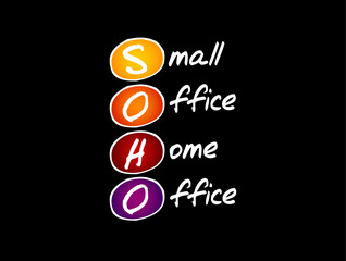 SOHO Small Office Home Office - category of business or cottage industry that involves from 1 to 10 workers, acronym text concept background