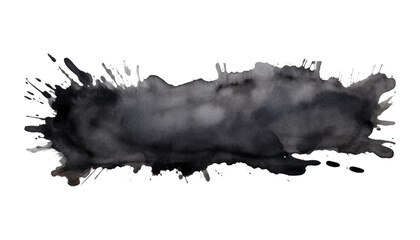 black watercolor splat isolated on transparent background cutout