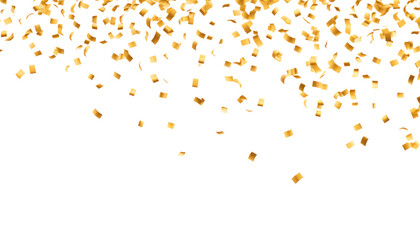 flying gold confetti isolated on transparent background cutout