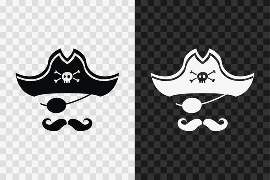 Pirate silhouette icon, vector glyph sign. Pirate symbol isolated on dark and light transparent backgrounds.