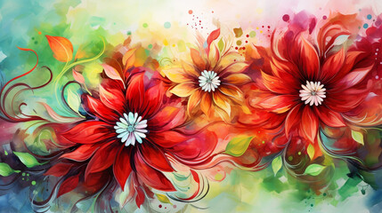 Fototapeta premium colorful flowers watercolor wallpapers, airbrush art background
