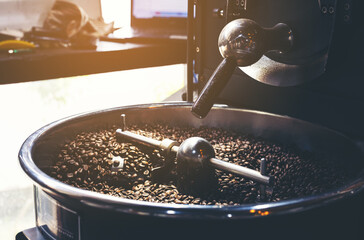 Close-up of coffee beans in roaster