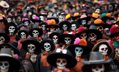 Day of the Dead. People in death masks during Mexican holiday Dia de los Muertos