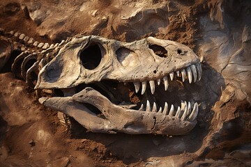 fossil dinosaur skeleton remains archaeological find - obrazy, fototapety, plakaty