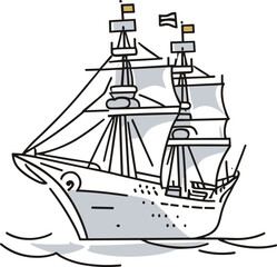 海の上の船のイラスト