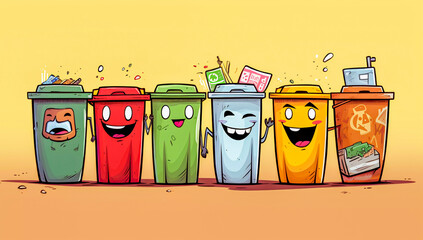 funny recycling trash, street garbage, colored waste bins, Generative AI - obrazy, fototapety, plakaty