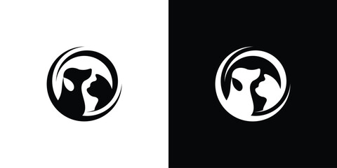 Dog and Cat Logo Design in Circle. Simple Pet Care Logo Designs Vector Illustration.