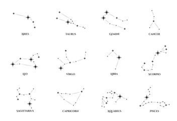 zodiac constellation set. astrological and horoscope symbols. vector images - obrazy, fototapety, plakaty