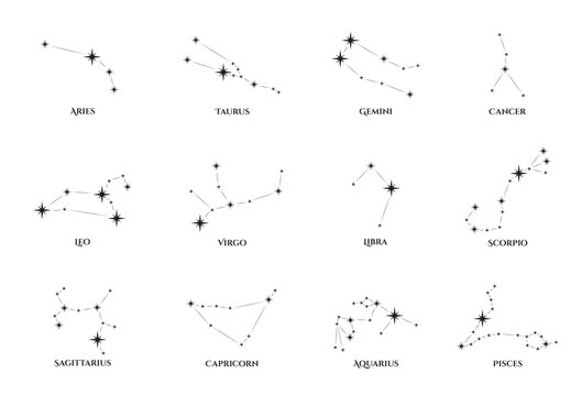 zodiac constellation set. astrological and horoscope symbols. vector images