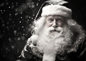 A classic black and white portrait of Santa Claus, taken with a medium format camera to capture the